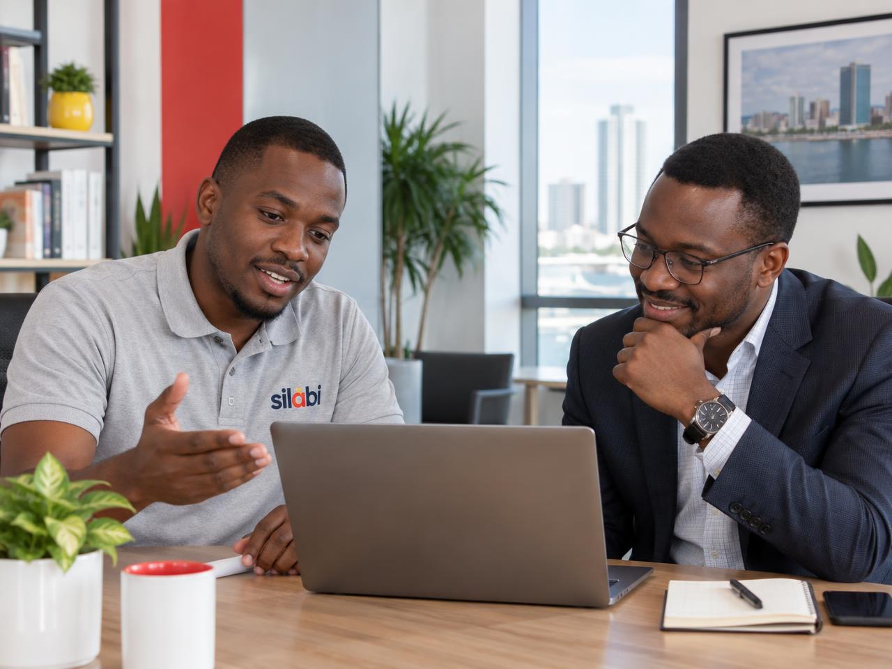 A SILABI officer discussing a digital solution with a client in Dar es Salaam